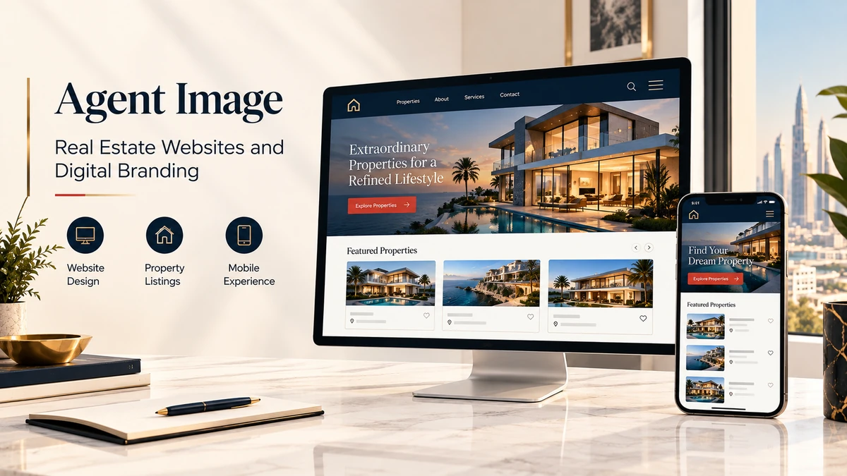 Responsive real estate website design on desktop and mobile